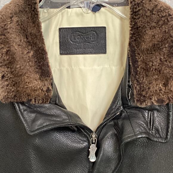 Longhi Leather Coat Mens L 52 Classic Jacket Removable Shearling Collar Luxury - Picture 3 of 16